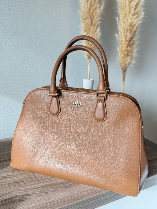 Tory Burch Handbags - Tory Burch Pebbled Double Zip Satchel - Tan